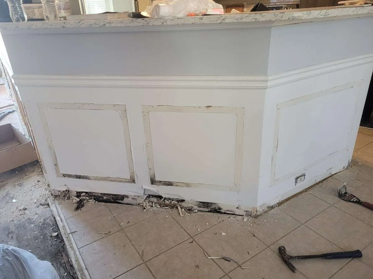 Water damage and mold on kitchen during Storm Damage Restoration in Linda